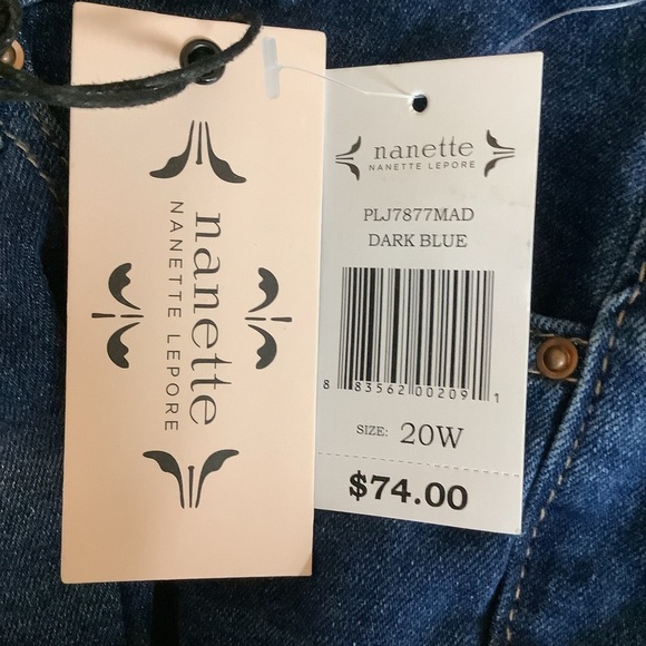 Nanette Lepore Size 20W Dark Blue Flare Women's Jeans W/Floral Embroidery. New - Picture 8 of 8